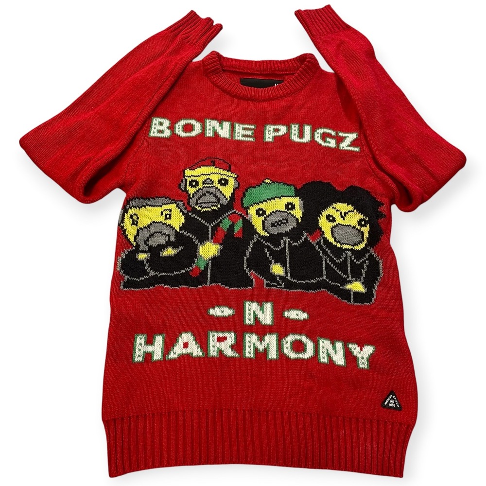 American Stitch Bone Pugz N Harmony Red Holiday Sweater Womens Medium Hip Hop